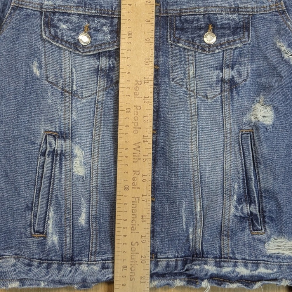 Zara Denimwear Distressed Blue Jean Denim Jacket Streetwear Biker Womens Large - Picture 5 of 5